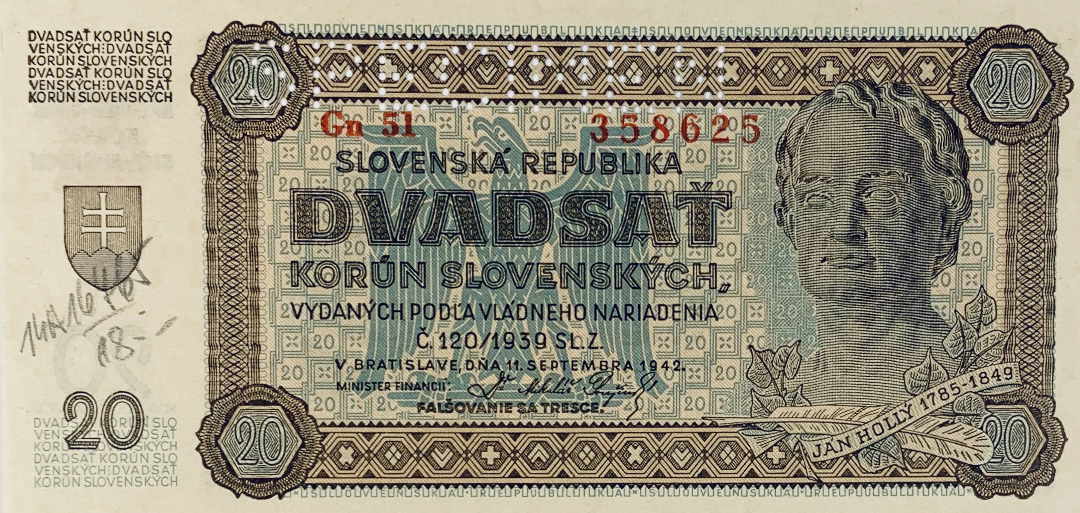 20 korun slovenských, 1942